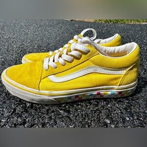 Vans Kids 4.5 Yellow Canvas & Suede Low Top Sneakers Multicolor Checker Trim